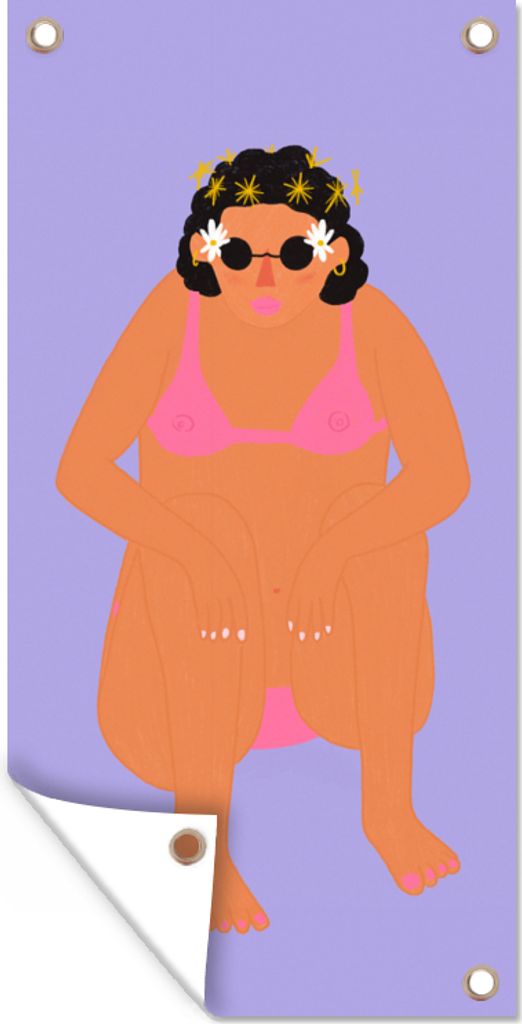 MuchoWow 30x60 cm Outdoor-Poster Gartendeko Sichtschutz Garten Poster für den Garten Frau - Bikini - Retro