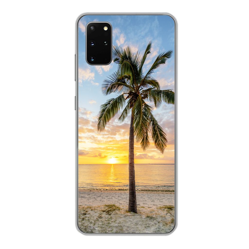 MuchoWow Handyhülle Schutzhülle Hülle für Samsung Galaxy S20 Plus Strand - Palme - Sonnenuntergang Silikon Softcase Handy Hülle - Hartschale