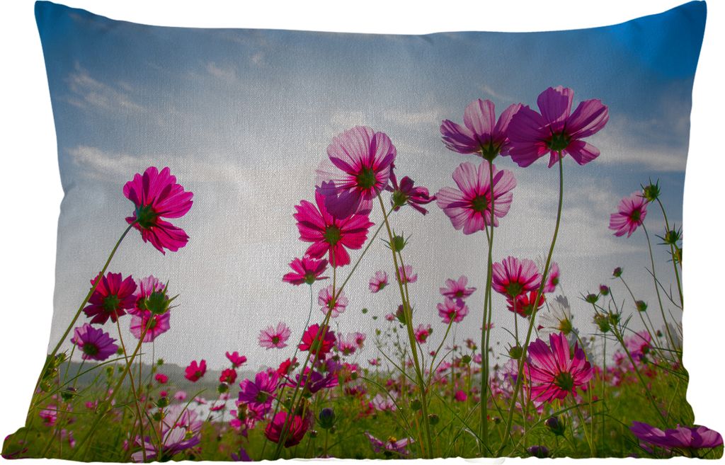 MuchoWow Outdoor Kissen - Blumen - Rosa - Cosmea - 50x30 cm - Wetterfest - Lounge Kissen - Sofa kissen - Wohnzimmer Dekoration