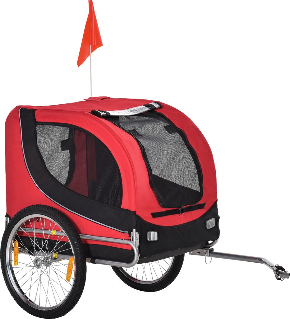 PawHut Hundeanhänger Fahrradanhänger Hundetransporter Hunde Fahrrad Anhänger Rot+Schwarz 130 x 73 x 90 cm