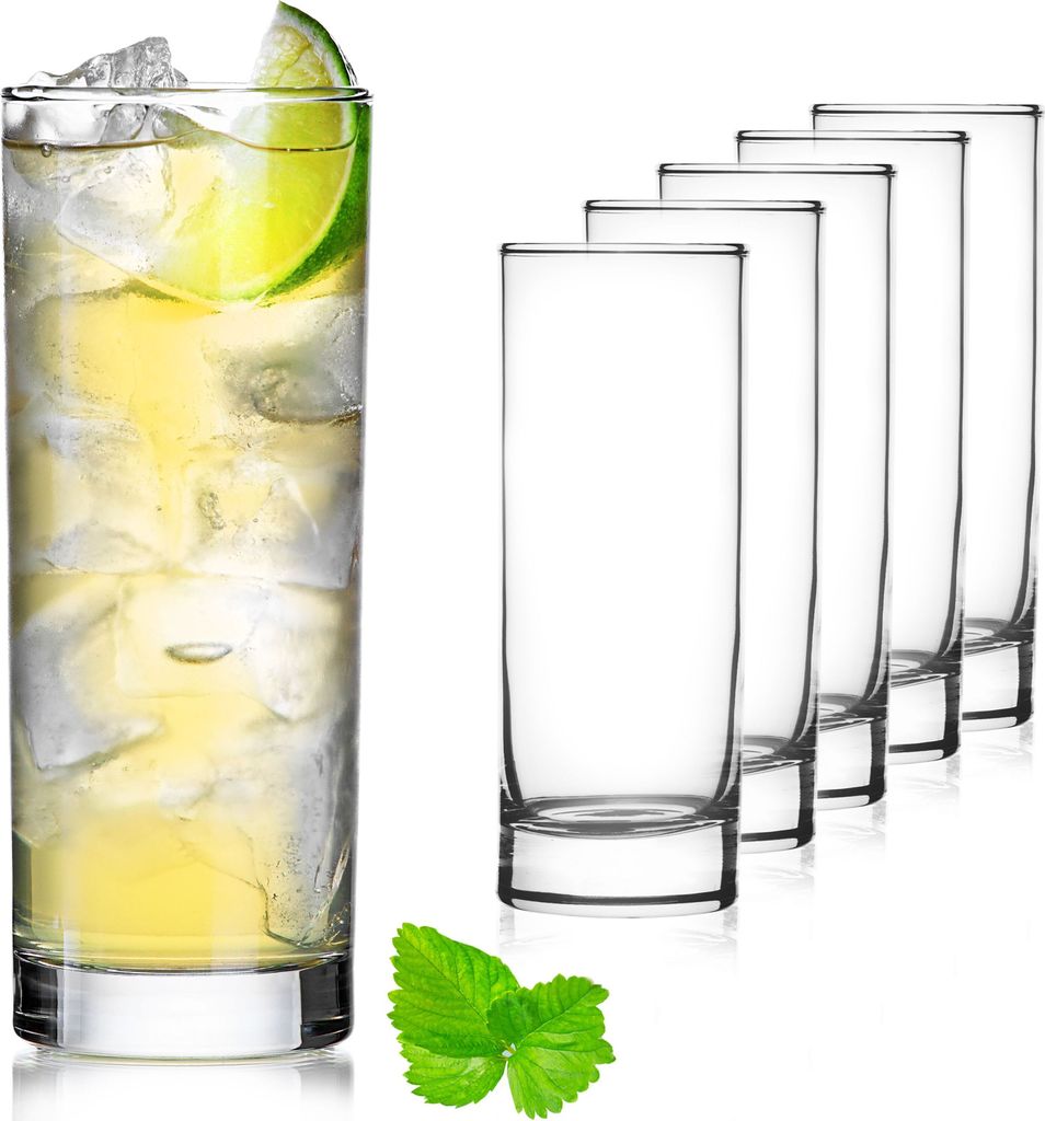 PLATINUX Hohe Trinkgläser aus Glas 340ml (max.350ml) Set 6-Teilig Wassergläser Saftgläser Longdrinkgläser