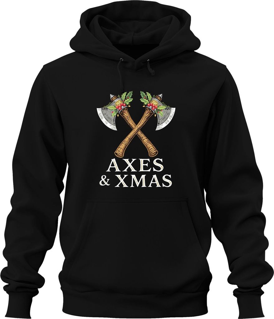 Axes & Xmas Wikinger Axt Weihnachten Geschenk Vintage Uni Hoodie Kapuzenpullover, Schwarz, XL