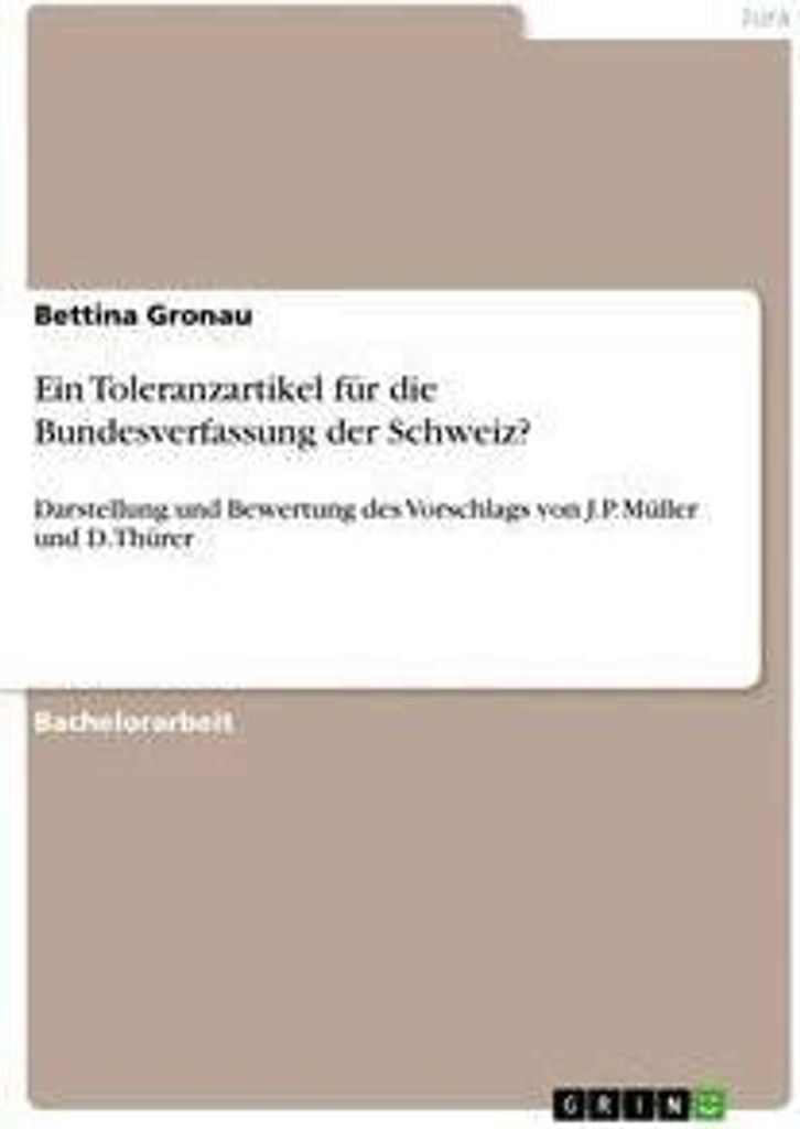 Ein Toleranzartikel für die Bundesverfassung der Schweiz?