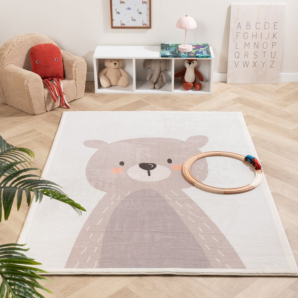 Volero - Waschbarer Spielteppich - Simba Bear Beige - 120x170 cm - Kinderzimmer, Babyzimmer - Klassik