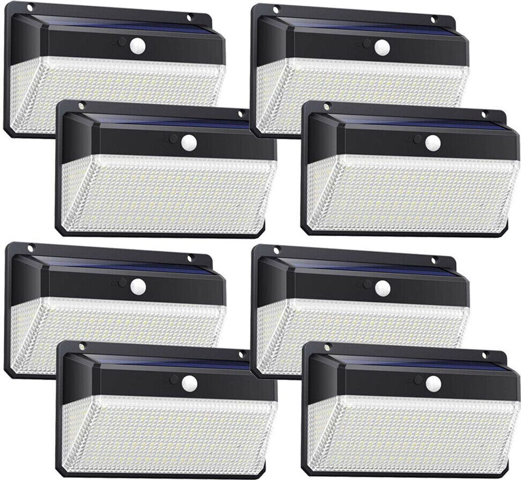 A set of eight solar-powered wall lights arranged in a grid.
