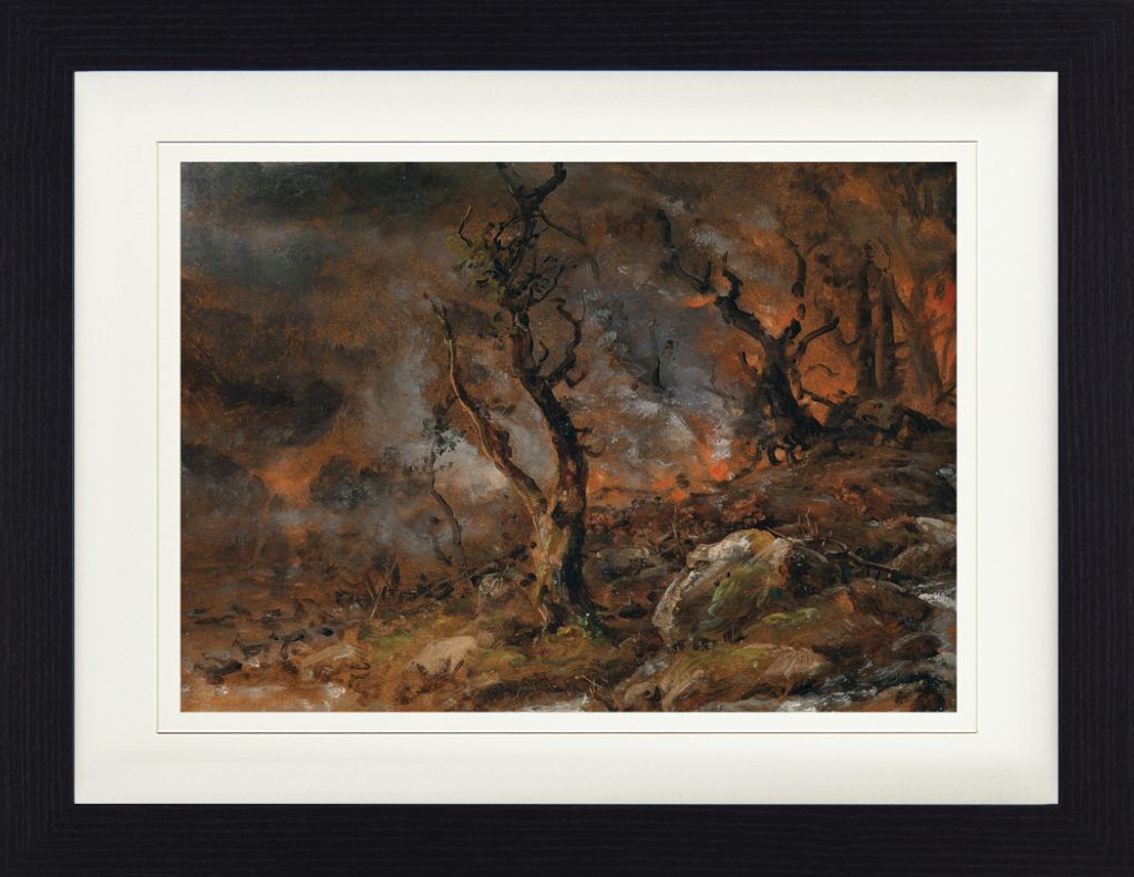 Johan Christian Dahl Gerahmtes Bild Mit Edlem Passepartout | Wand-Bilder | Im Bilderrahmen - Von Feuer Glosender Wald, 1846 (30 x 40 cm)