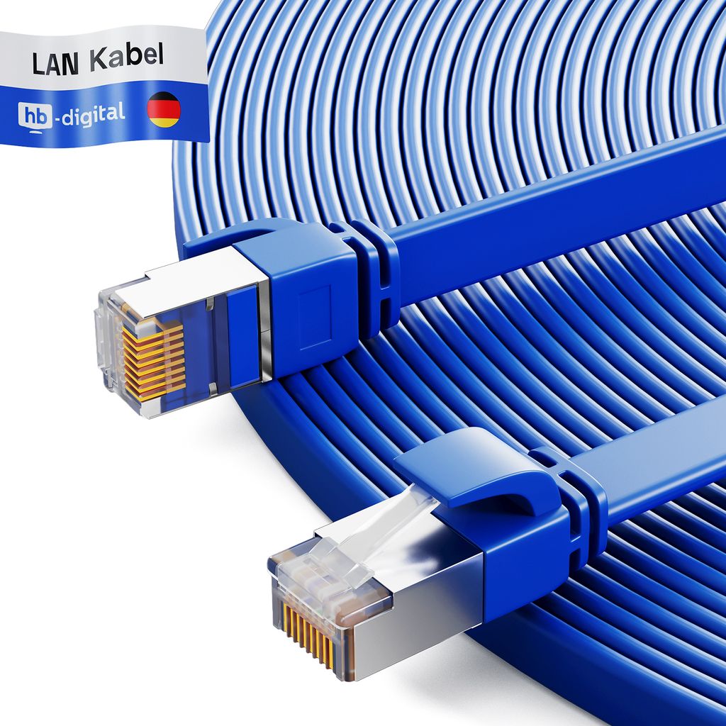 hb-digital LAN Kabel Cat7 Patch Kabel 3m Flachkabel RJ45 Netzwerkkabel cat 7 Kupfer bis zu 10 Gbit/s U/FTP PVC blau