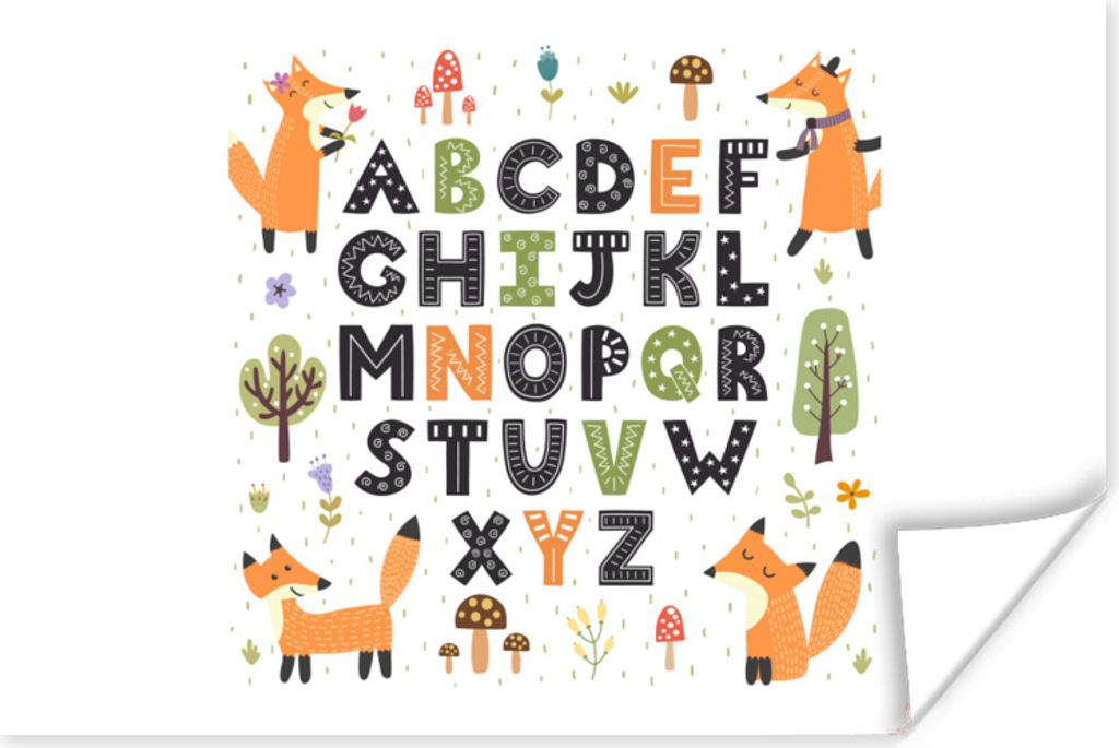 MuchoWow Poster Illustration Alphabet mit Füchsen 60x40 cm - Schlafzimmerdekoration