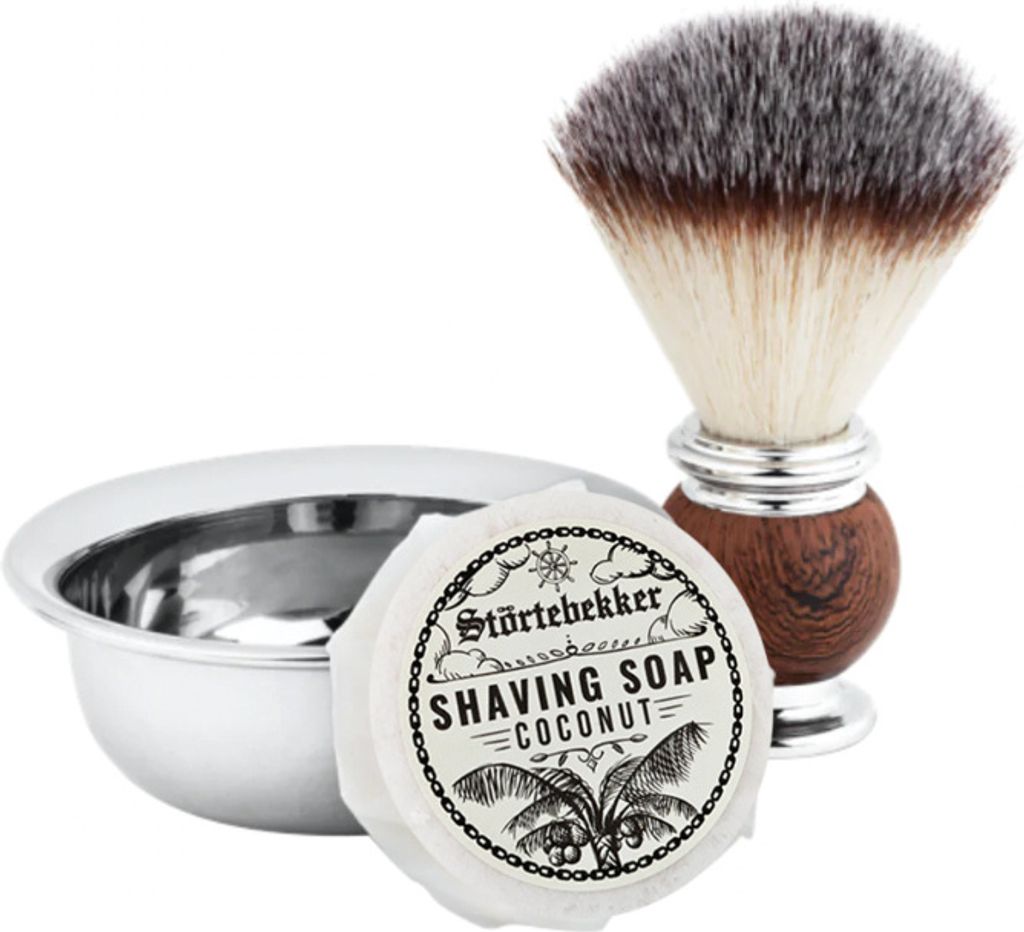 Störtebekker Rasierpinsel Set - Bestehend aus veganem Rasierpinsel, Rasierschale und Rasierseife (Kokos Duft) - inkl. hochwertiger Verpackung