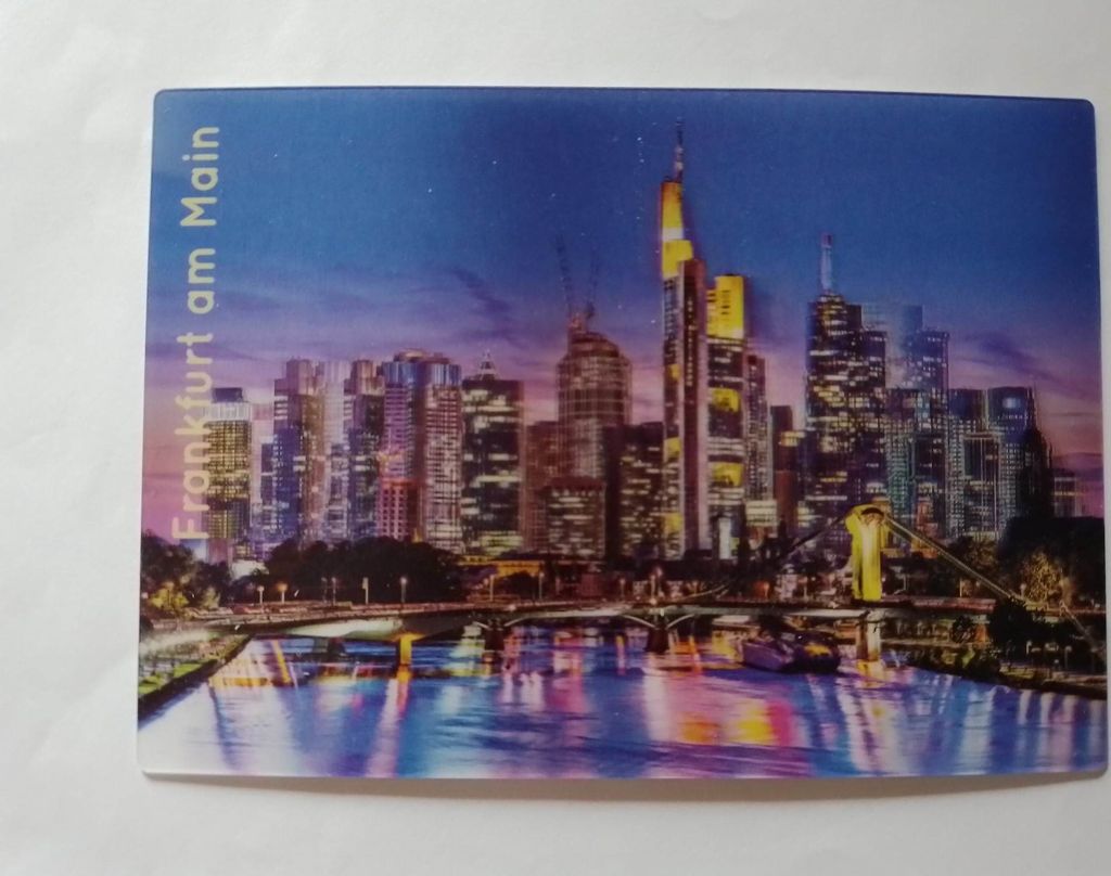 3 D Ansichtskarte Frankfurt Skyline, nachts, Postkarte Produktbild 