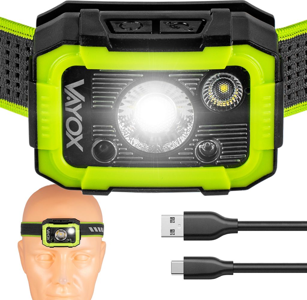 Vayox Stirnlampe VA0187 Pro Series | 750lm | CREE + SMD | Ultra Hammer | 4 Modi | USB-C | Schwarz