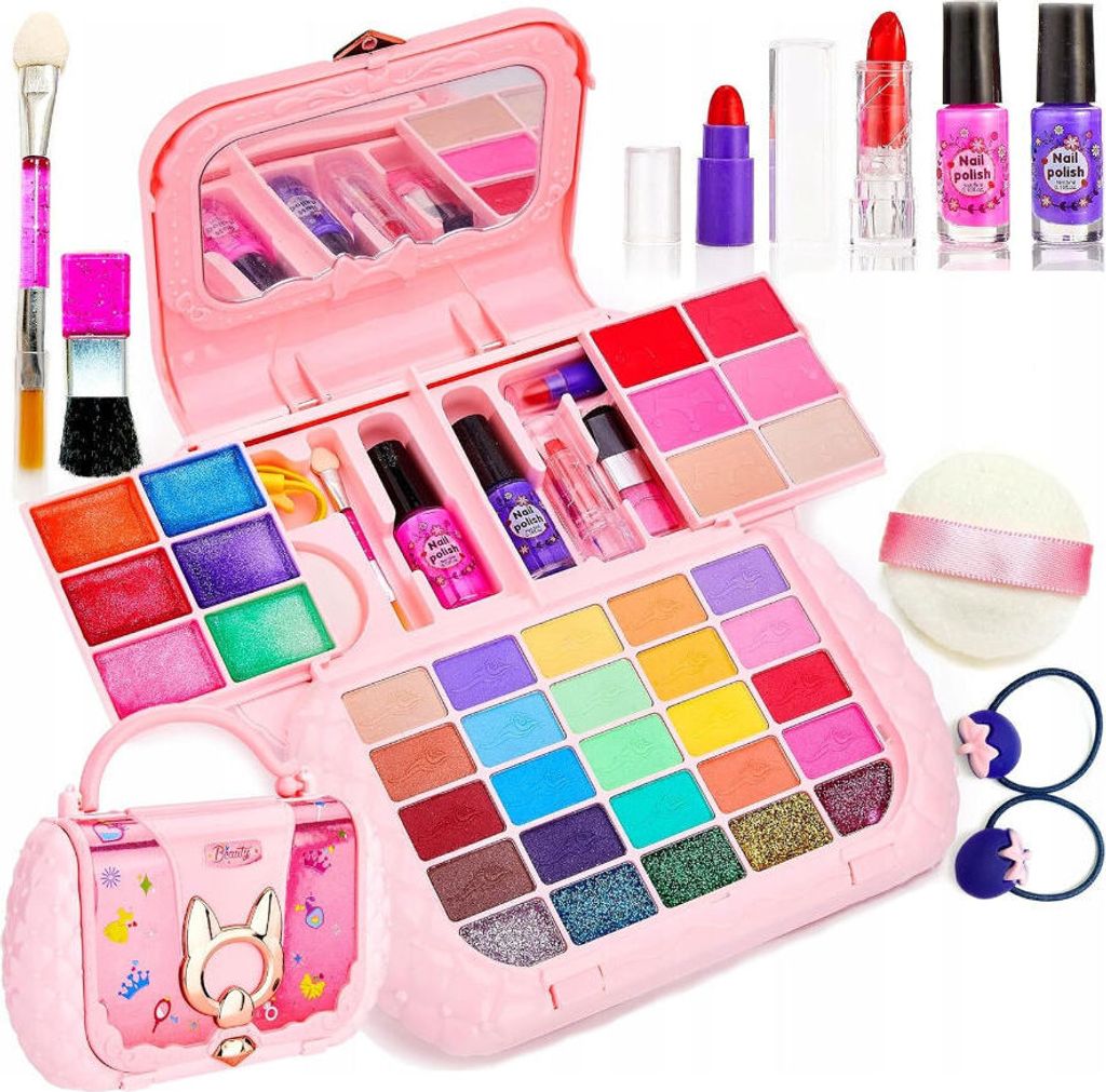 COIL Kreativset, Kosmetik-Set, Kinder-Make-up-Set, Make-up-Spielzeug, Lack, Schatten, Lippenstift, Ein taschenförmiges Etui mit Spiegel, ab 3 Jahren