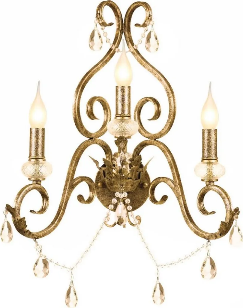 Applique baroque or antique et cristal : luminaire somptueux 48x51 cm