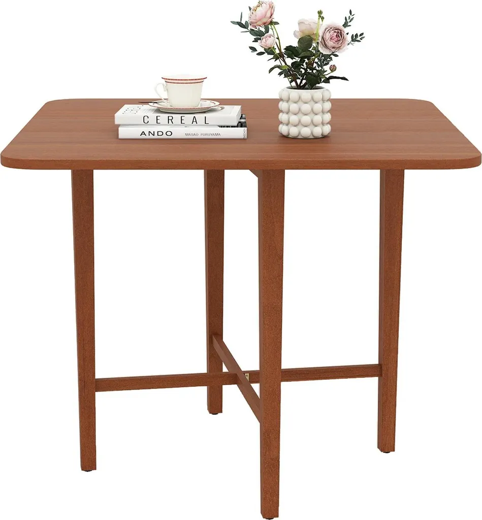 Table à manger carrée 90 cm pliable en bois marron style contemporain