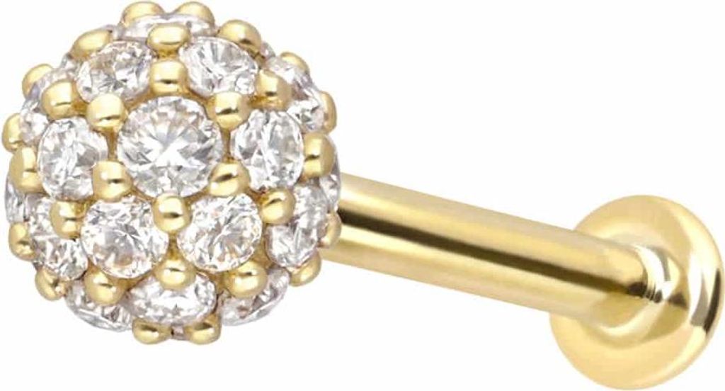 Ohrpiercing, Nasenpiercing 14 Karat Gold Labret mit Push Fit MULTI-MOISSANIT Gold Stablänge: 8mm | Stabstärke: 1,2mm | Kristallgröße: 4mm