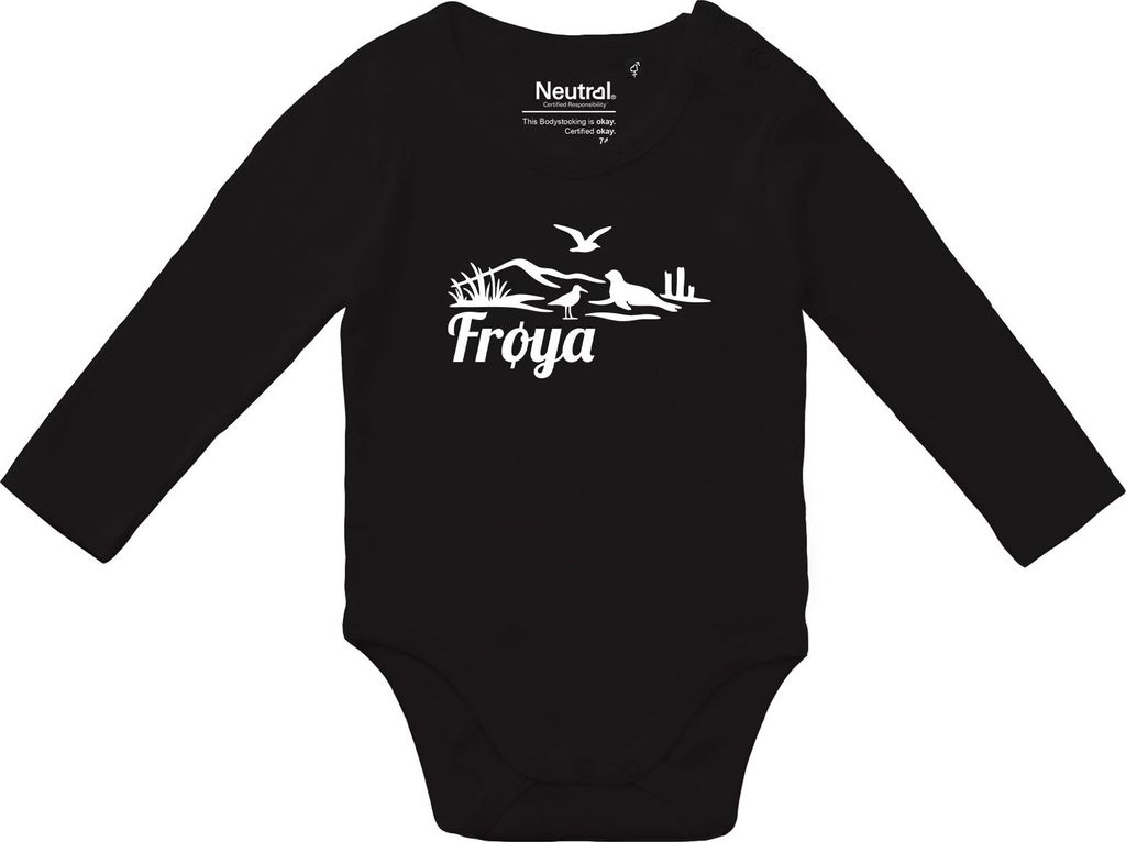 Huuraa Baby Body Frøya Norwegen 80 Black Baumwolle Fairtrade Langarmbody Geschenkidee