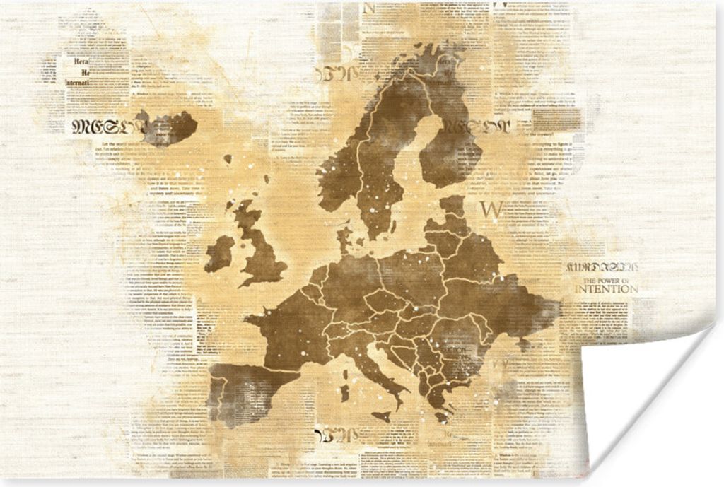 MuchoWow Poster Karte von Europa - Braun - Zeitung 30x20 cm - Plakate - Print