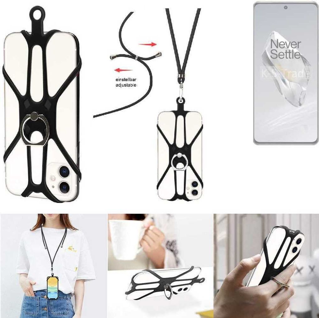 K-S-Trade 3in1 Handykette Handyband Handykordel Halsband Smartphone-Ring Handy-Ring kompatibel mit OnePlus OnePlus 12 Fingerhalterung Handyring