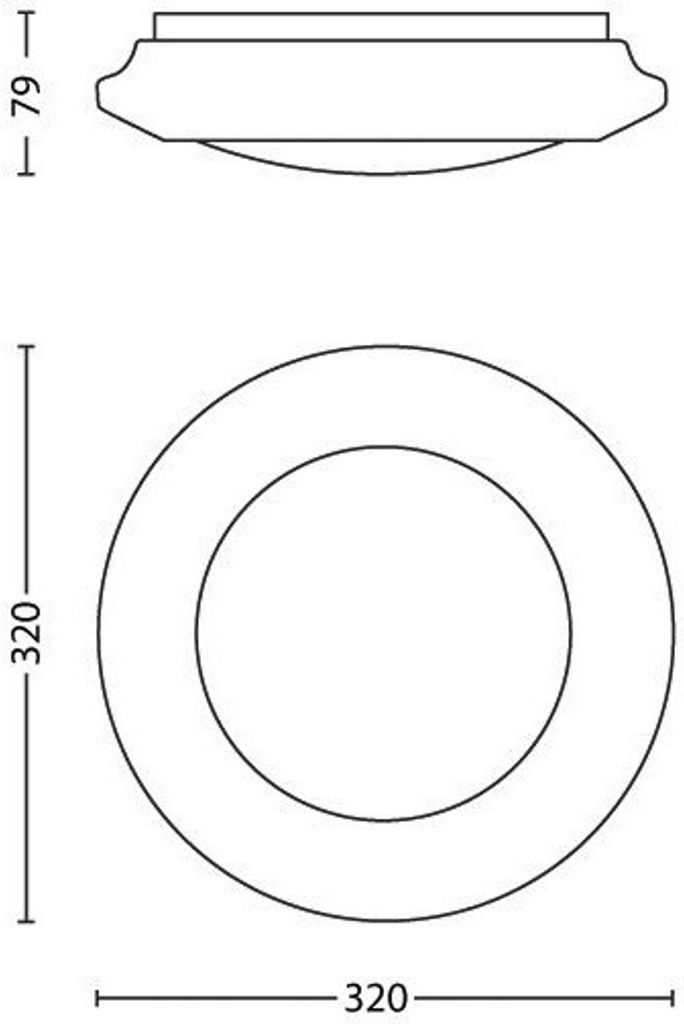 Technical drawing of a ceiling light with dimensions.