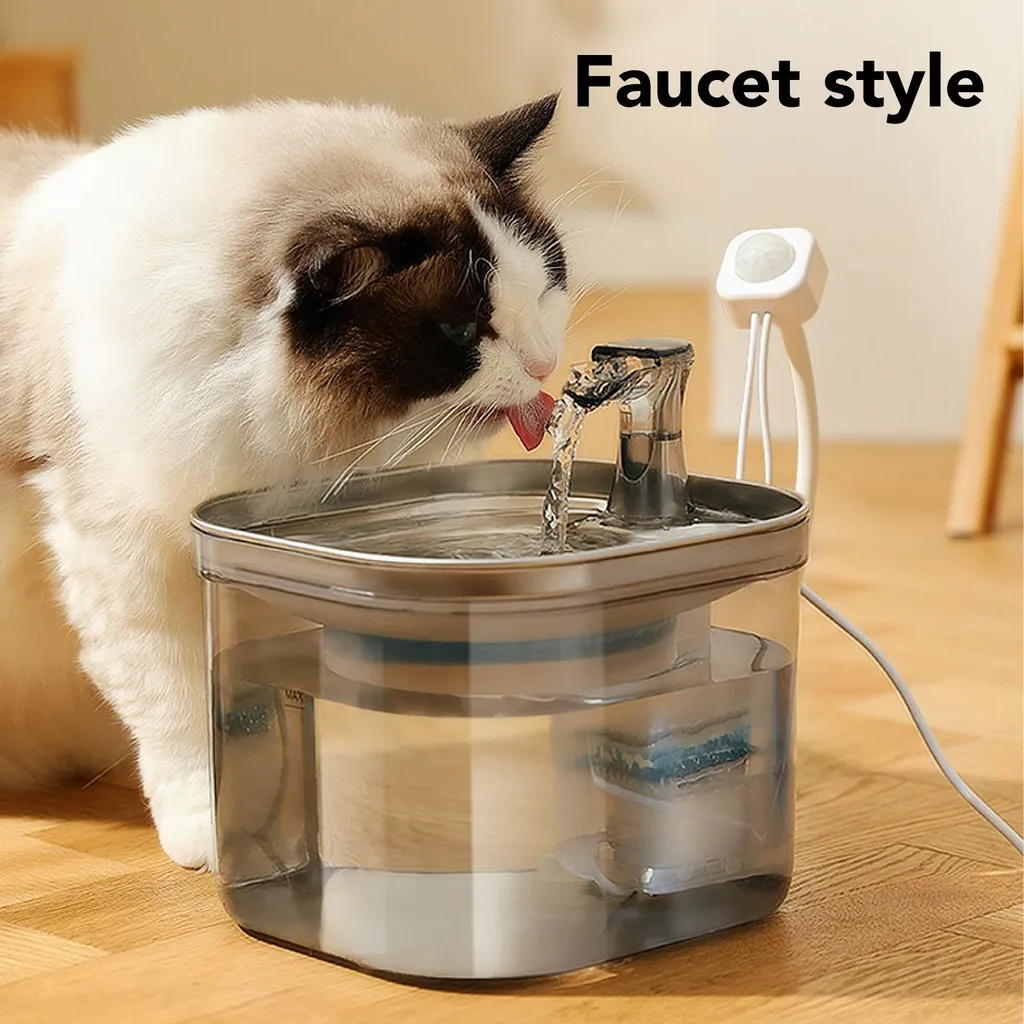 Fontaine à eau chat infrarouge inox 304 avec filtration charbon actif