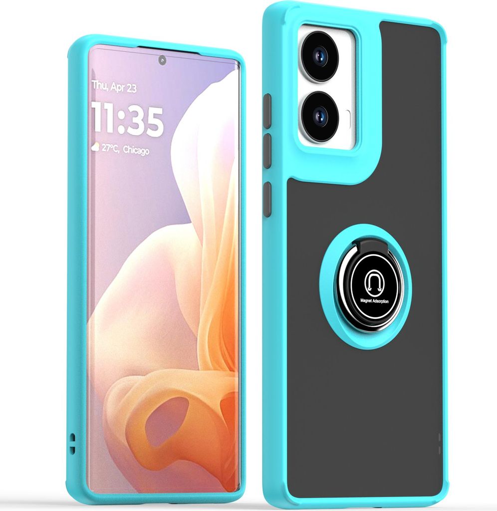 Hülle für Motorola Moto G85 Matte Transluzent TPU Stoßfest Schutzhülle mit Ring Halter Ständer Hellblau