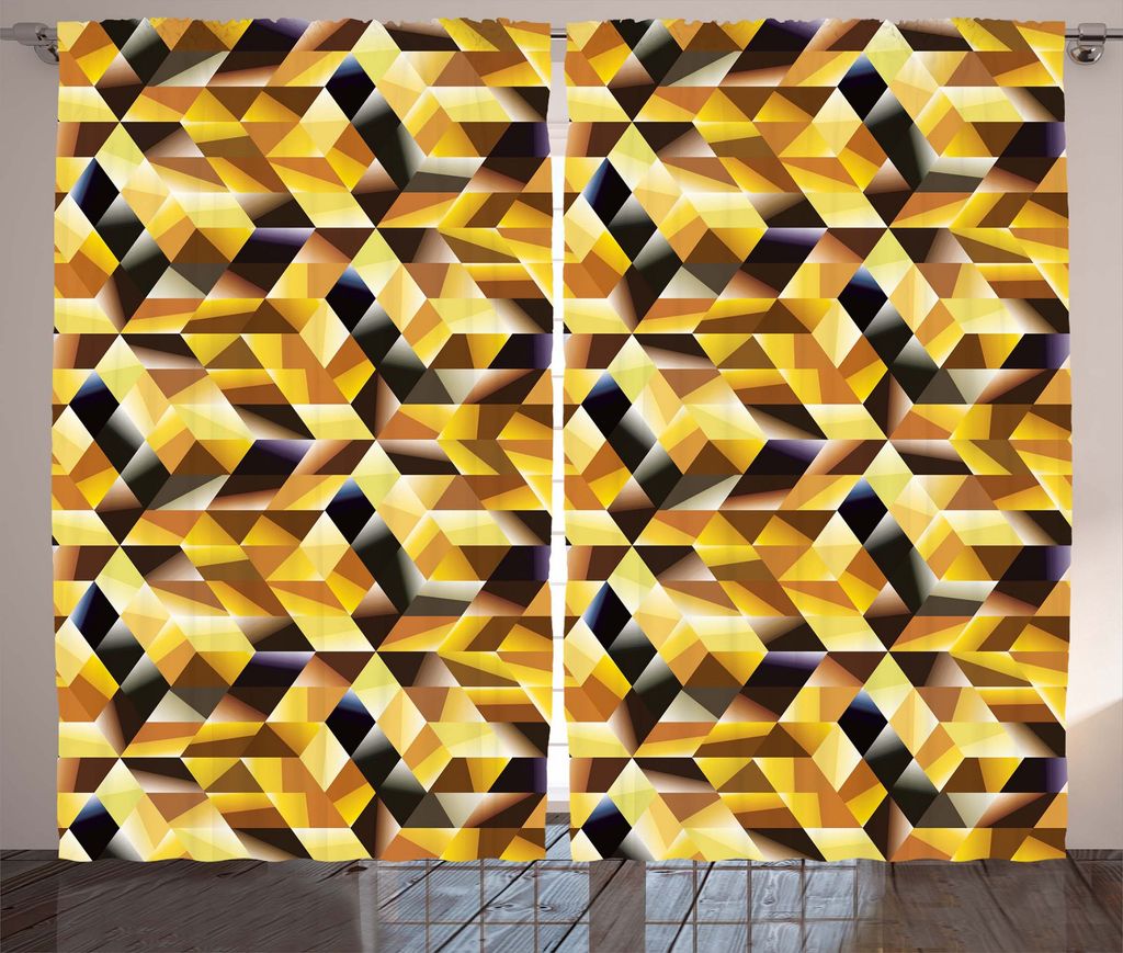 ABAKUHAUS Abstrakt Rustikaler Vorhang, Grafik-Cubes Blocks, Wohnzimmer Universalband Gardinen mit Schlaufen und Haken, 280 x 175 cm, Schwarz Braun ...