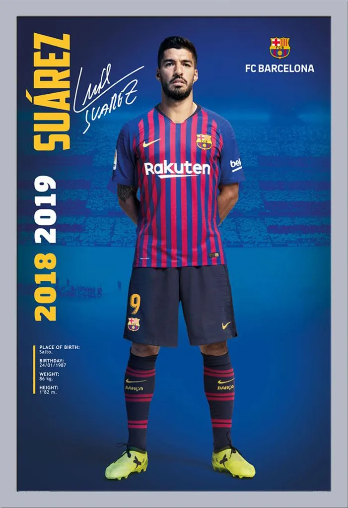 Poster FC Barcellona Luis Suarez 18/19 con Cornice Shinsuke Maxi MDF
