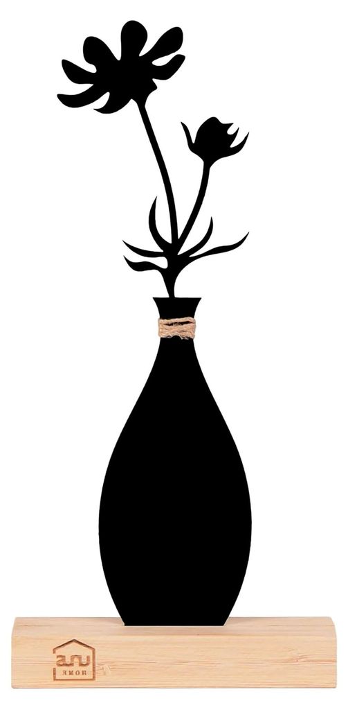 Deko Aufsteller Blumenvase Sophia aus Metall mit Bambusfuß in Schwarz ca. 30x15 cm