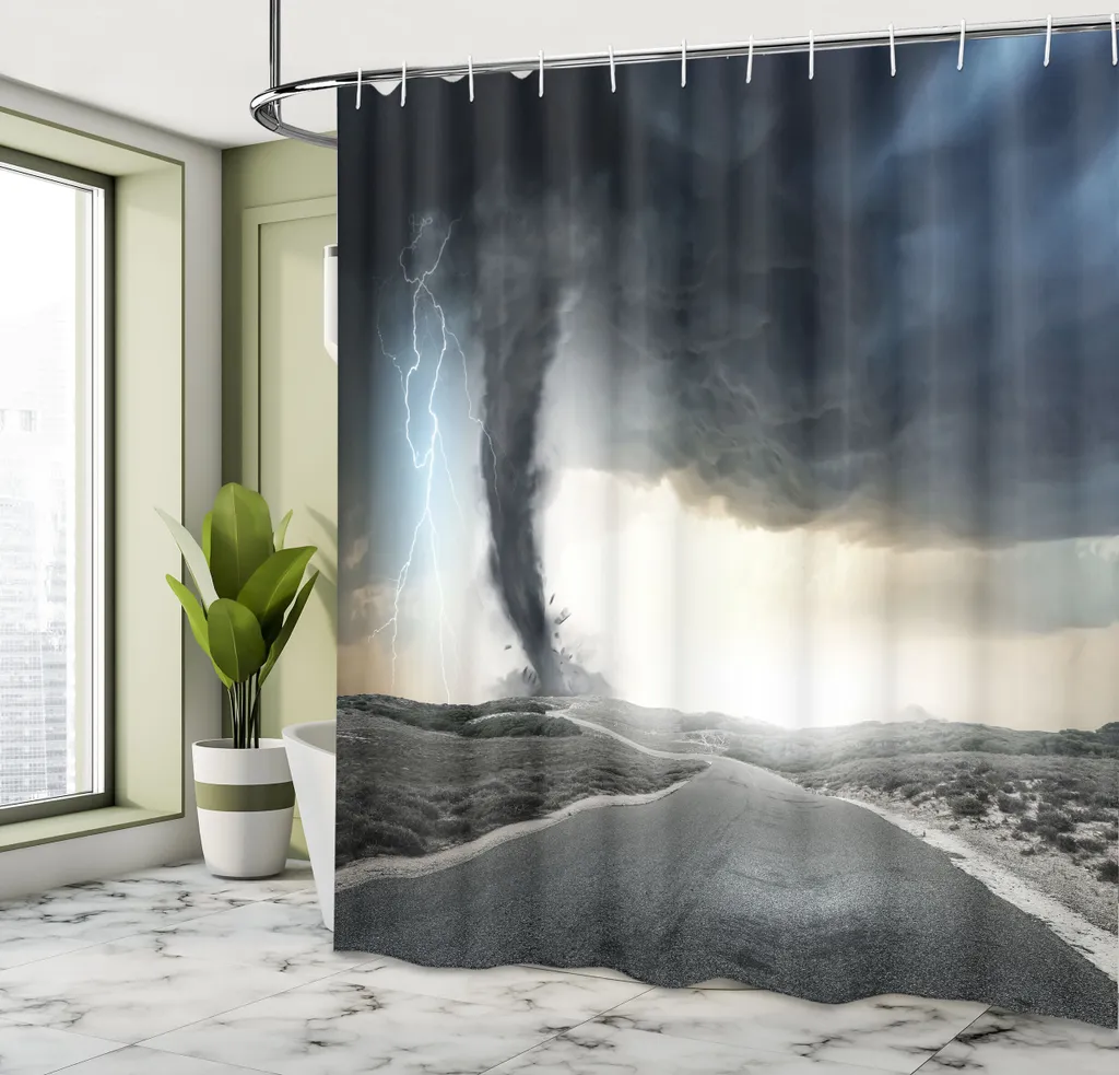ABAKUHAUS Rideau de douche naturel gris imprimé tornade 175 x 240 cm