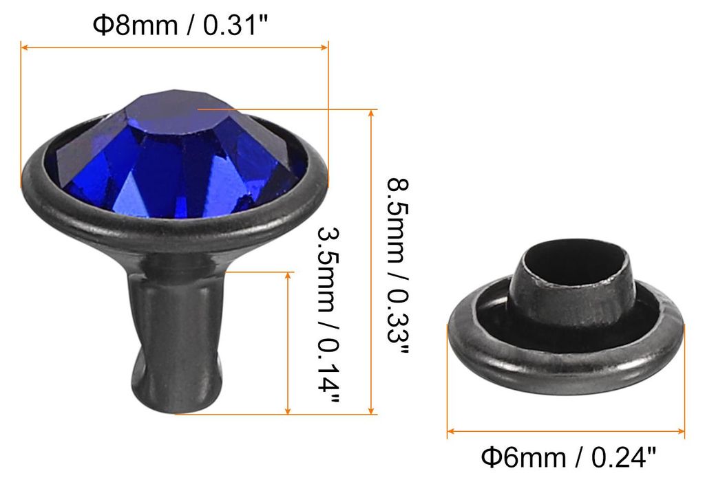 50 Stš¹ck Schwarze Blaue Strassnieten, 8mm/0.31" Lederhandwerk Nieten Kristallnieten Metall Doppelkappen Strassnieten Studs fš¹r DIY Lederhandw...