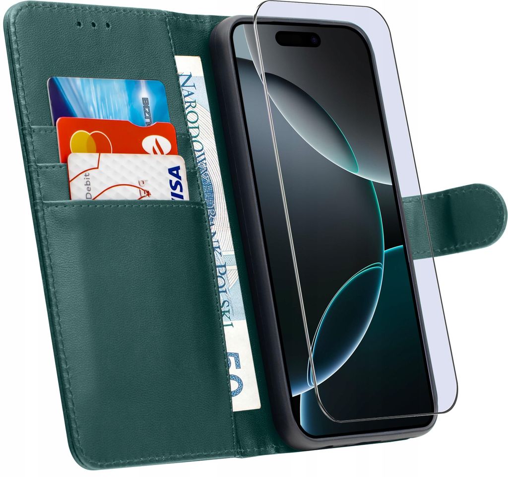 ETUI für iPhone 16 Pro Max | LEDERNE BRIEFTASCHE BOOK TOKRA CASE CLASSIC + GLAS