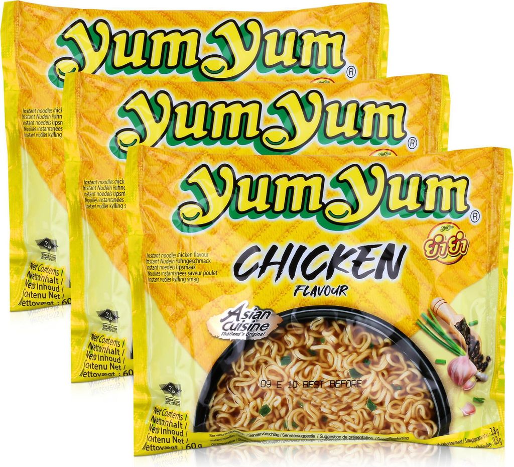 Yum Yum Instant Nudeln Huhn 60g - CHICKEN - Fertiggericht (3er Pack)