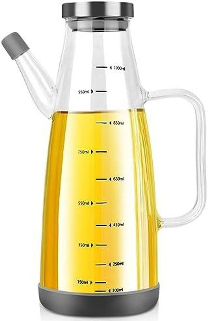 Olivenöl Flasche Ölspender Glas,1L Essig Leer Ölflasche mit Handhaben,Groß Auslaufsicher Ölspender für Küche BBQ Tisch Camping