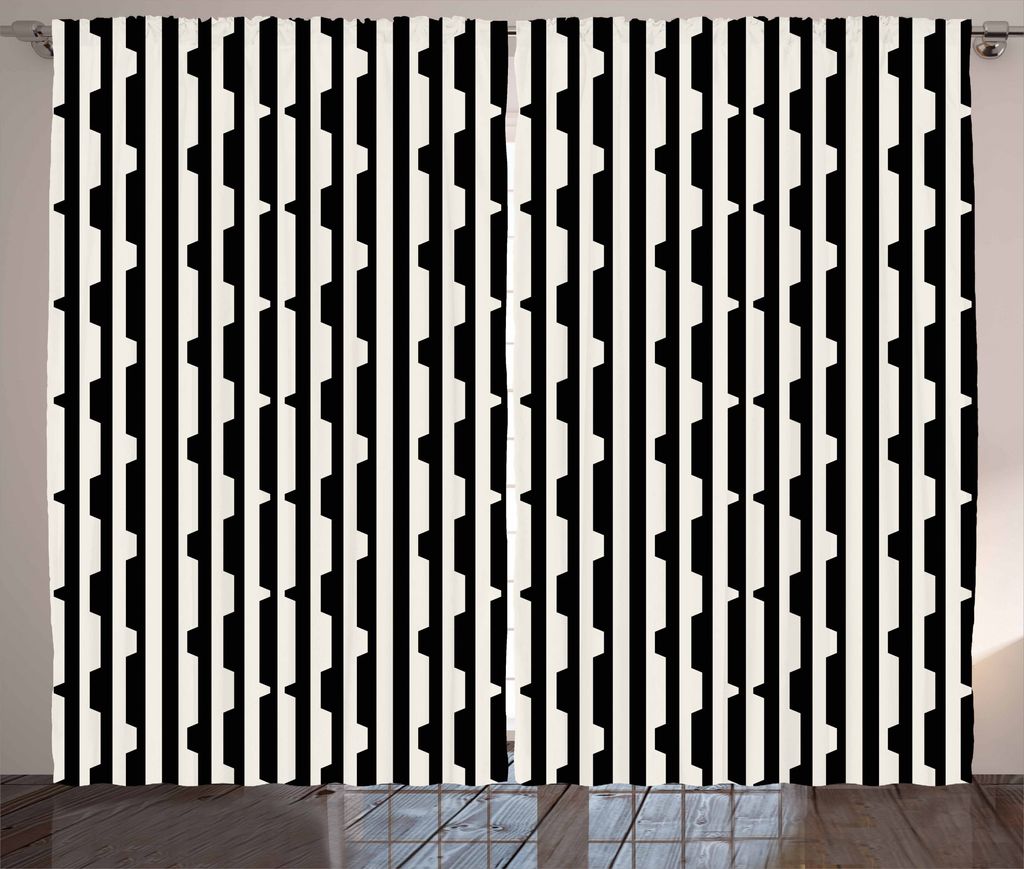 ABAKUHAUS Geometrisch Rustikaler Gardine, Retro Linien und Dreiecke, Schlafzimmer Kräuselband Vorhang mit Schlaufen und Haken, 280 x 175 cm, Schwa...