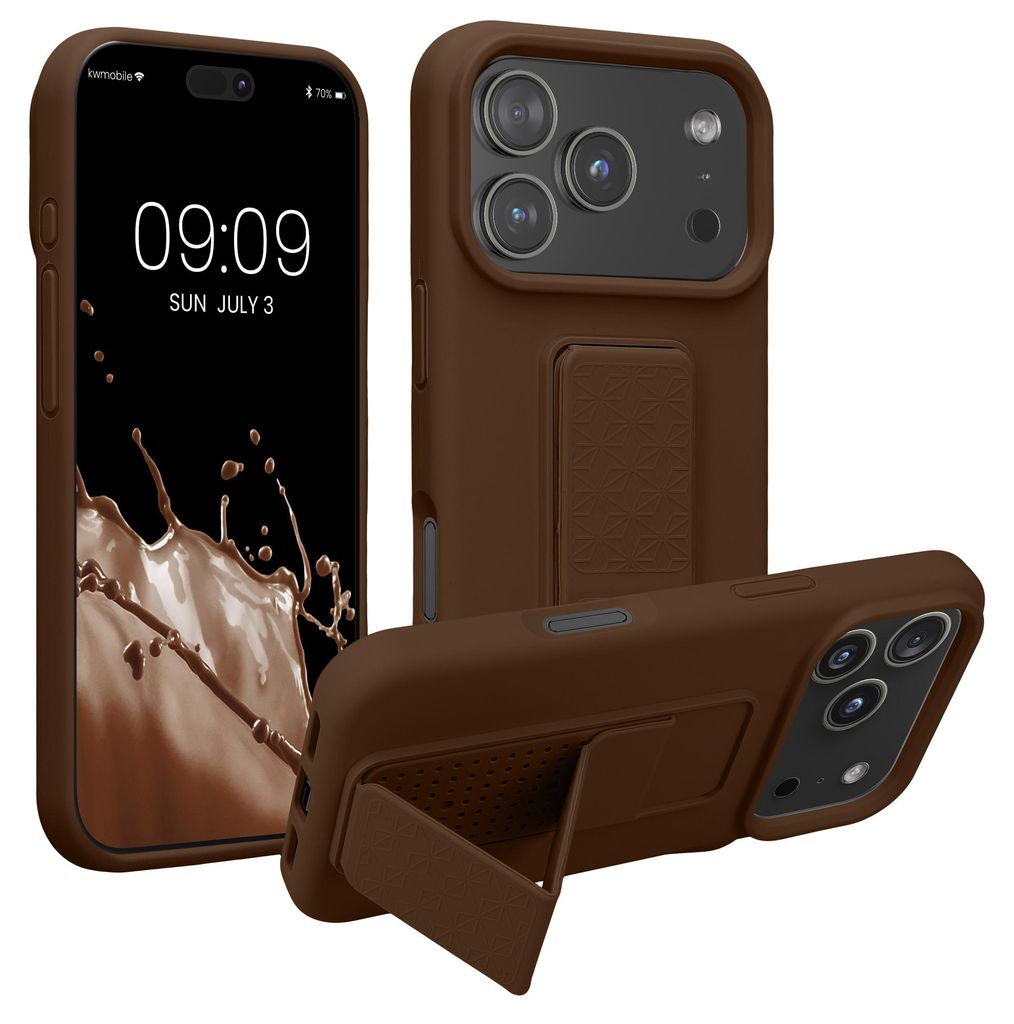 kwmobile Handyhülle für Apple iPhone 17 Pro Hülle - TPU Silikon Case mit Fingerhalter und Stand - Schutzhülle Cover in Chocolate