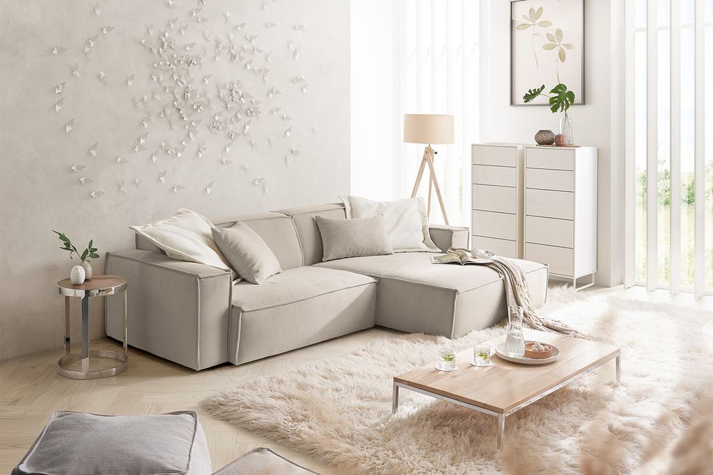 KAWOLA Sofa SAMU Ecksofa Feincord beige Recamiere rechts