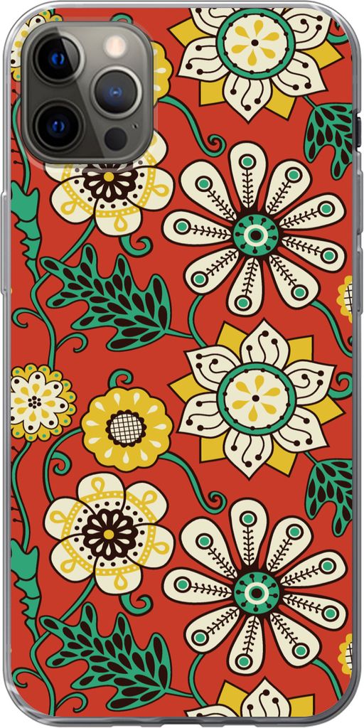 MuchoWow Handyhülle Schutzhülle Hülle für Telefoonhoesje iPhone 12 Pro Max Design - Blumen - Hippie - Retro Silikon Softcase Handy Hülle - H...