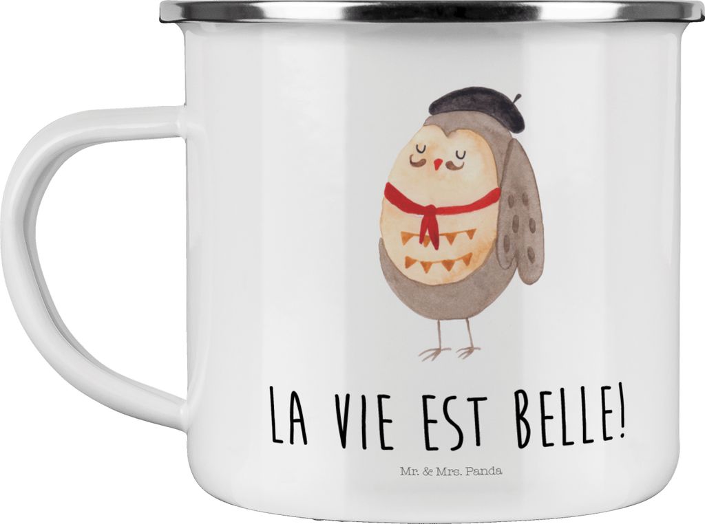 Mr. & Mrs. Panda Emaille Tasse Eule Frankreich - Weiß - Geschenk, Spruch, La Vie Est Belle, becher, Blechtasse, Motivtasse, Teetasse, Pott, Haferl