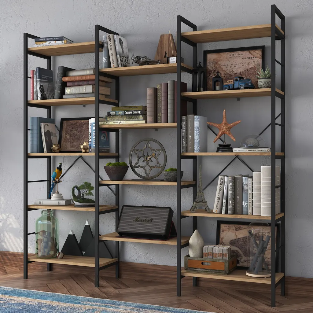 Bibliothèque Gain de Place 176x172 cm, Solution Rangement Noyer Durable