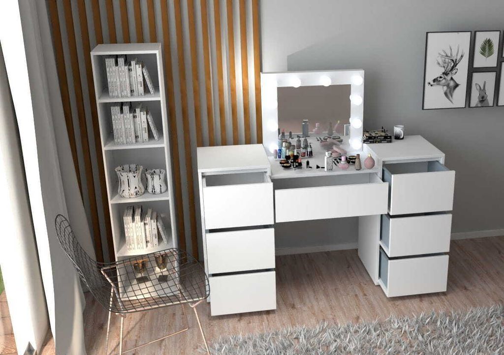 Schminktisch Mit Spiegel Weiß Mit Spiegel 12 Led Visagist Produktbild 9