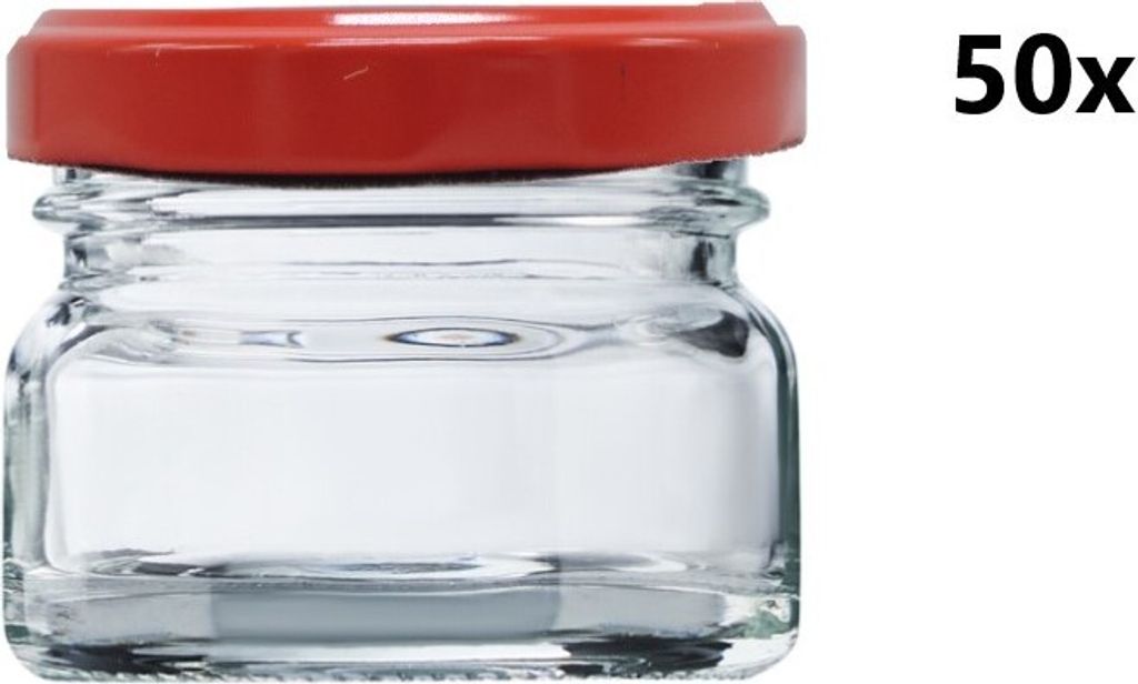 Einmachglas 30 ml klar/transparent 50 Stück INKLUSIVE ROTEN VERSCHLÜSSELN, Stückzahl in der Packung: 50