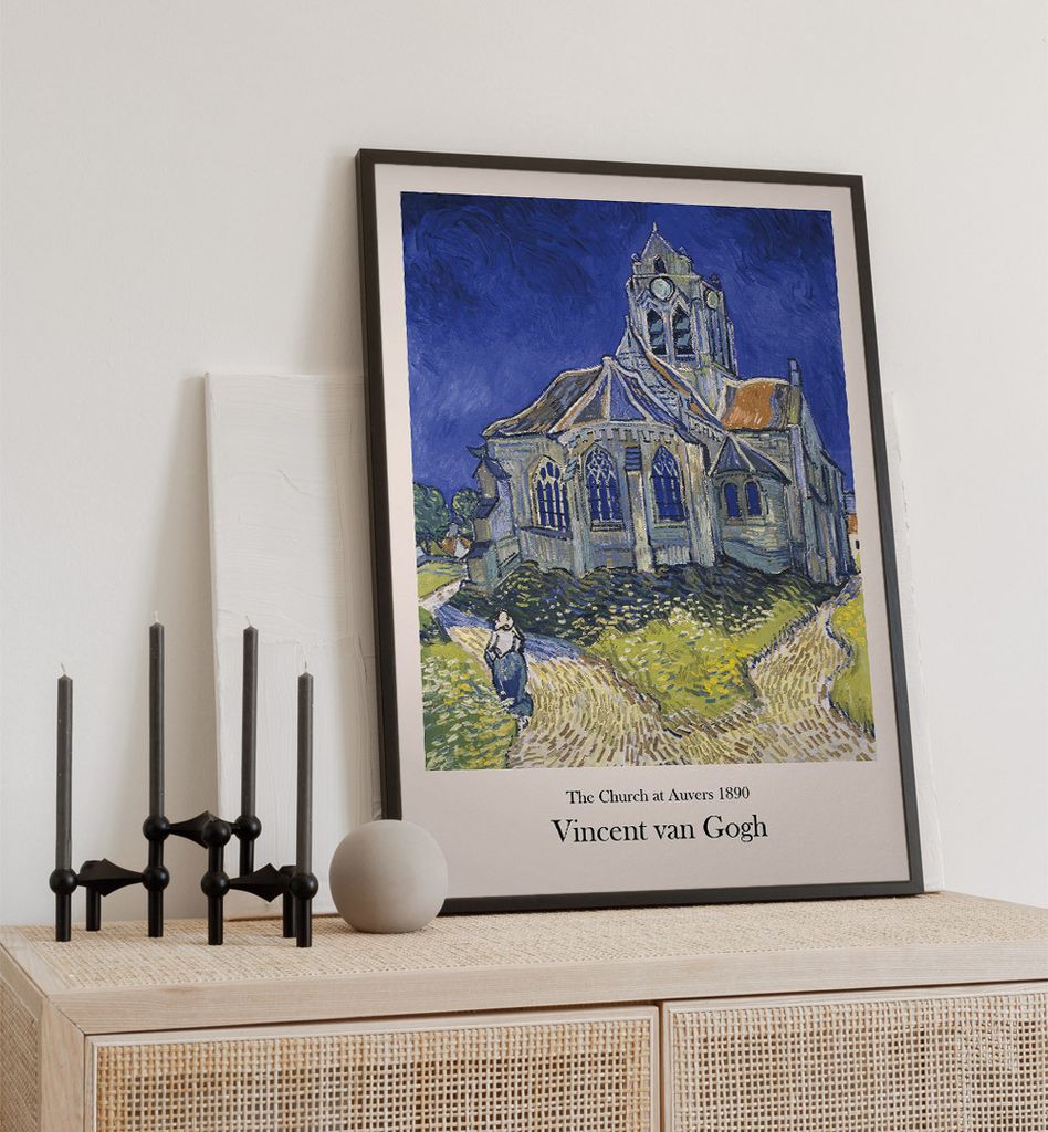 Poster Kirche von Auvers van Gogh, groesse_poster:21x30 cm, groesse_rahmen:schwarz 21x30 cm