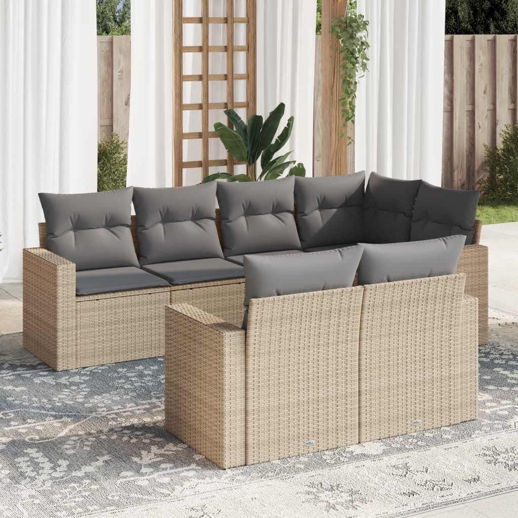 Maison Exclusive - 7-tlg. Garten-Sofagarnitur mit Kissen Beige Poly Rattan