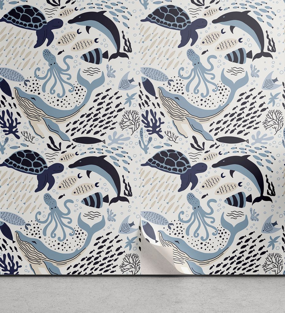 ABAKUHAUS Aqua Quallen abziehbare & klebbare Tapete für Zuhause, Octopus Coral Schildkröte, selbstklebendes Wohnzimmer Küchenakzent, 33 cm x 90 ...