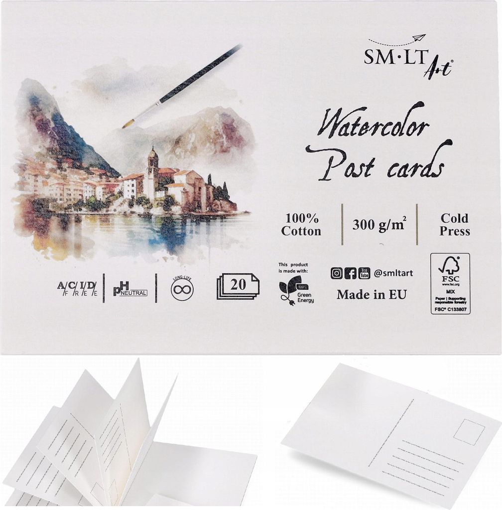 POSTKARTEN Baumwoll-Aquarellblock für Aquarell SMLTArt A6 300 g 20 Stück