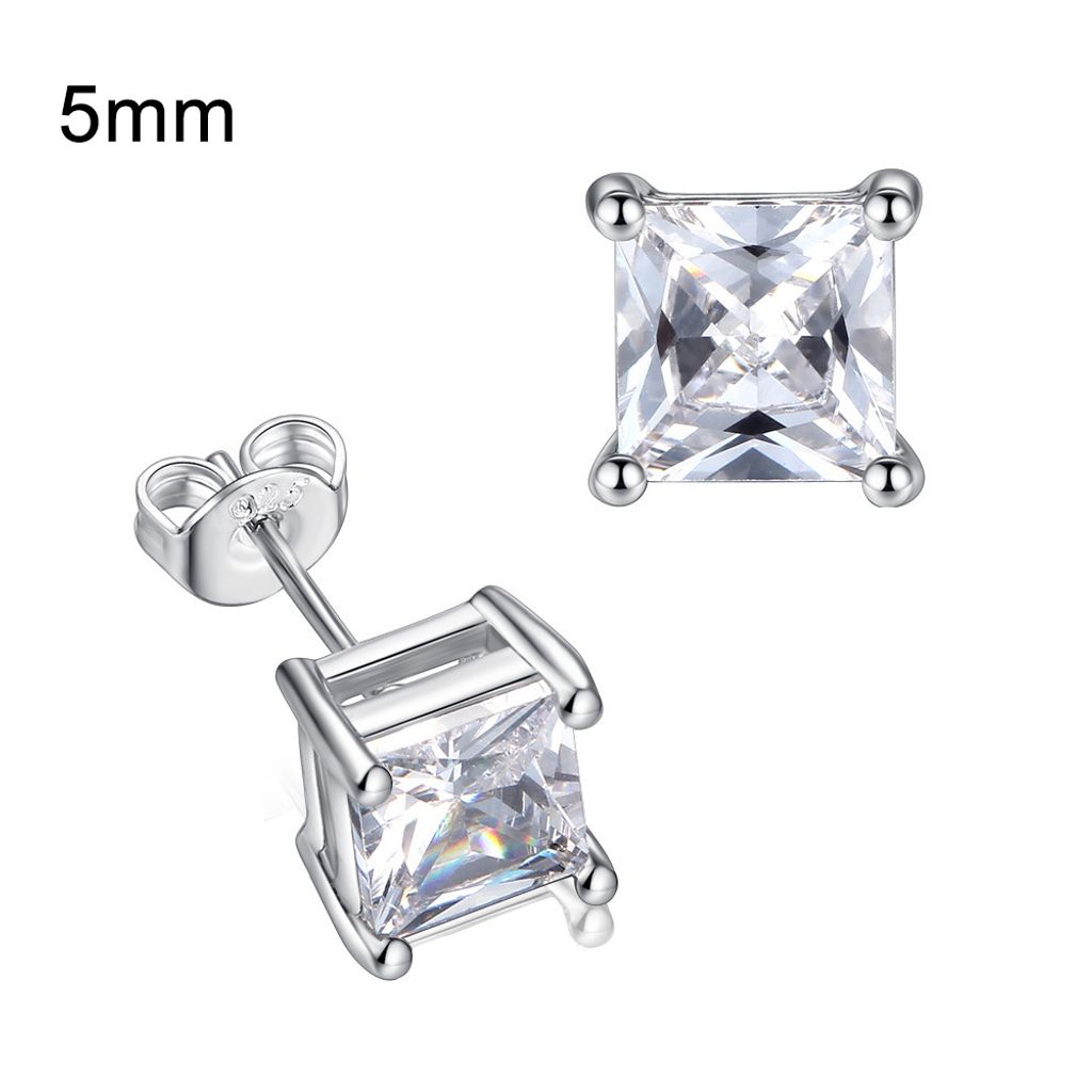 Mode Frauen Quadratische Zirkonia Intarsien Ohr Stud Ohrringe Party Schmuck Geschenk-Transparent,6mm