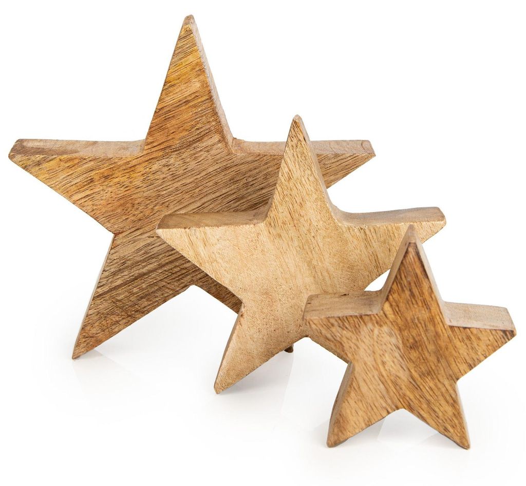 3 massive Sterne aus Holz - Weihnachtsdeko Set 10-20 cm Produktbild 