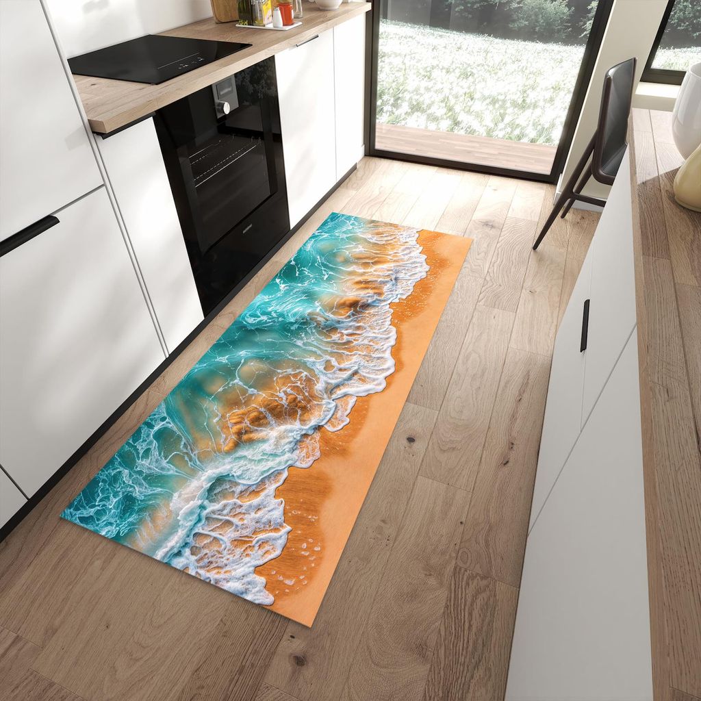 Küchenteppich 80x200cm rutschfest & abwischbar PVC Läufer - Sanfte Meereswellen