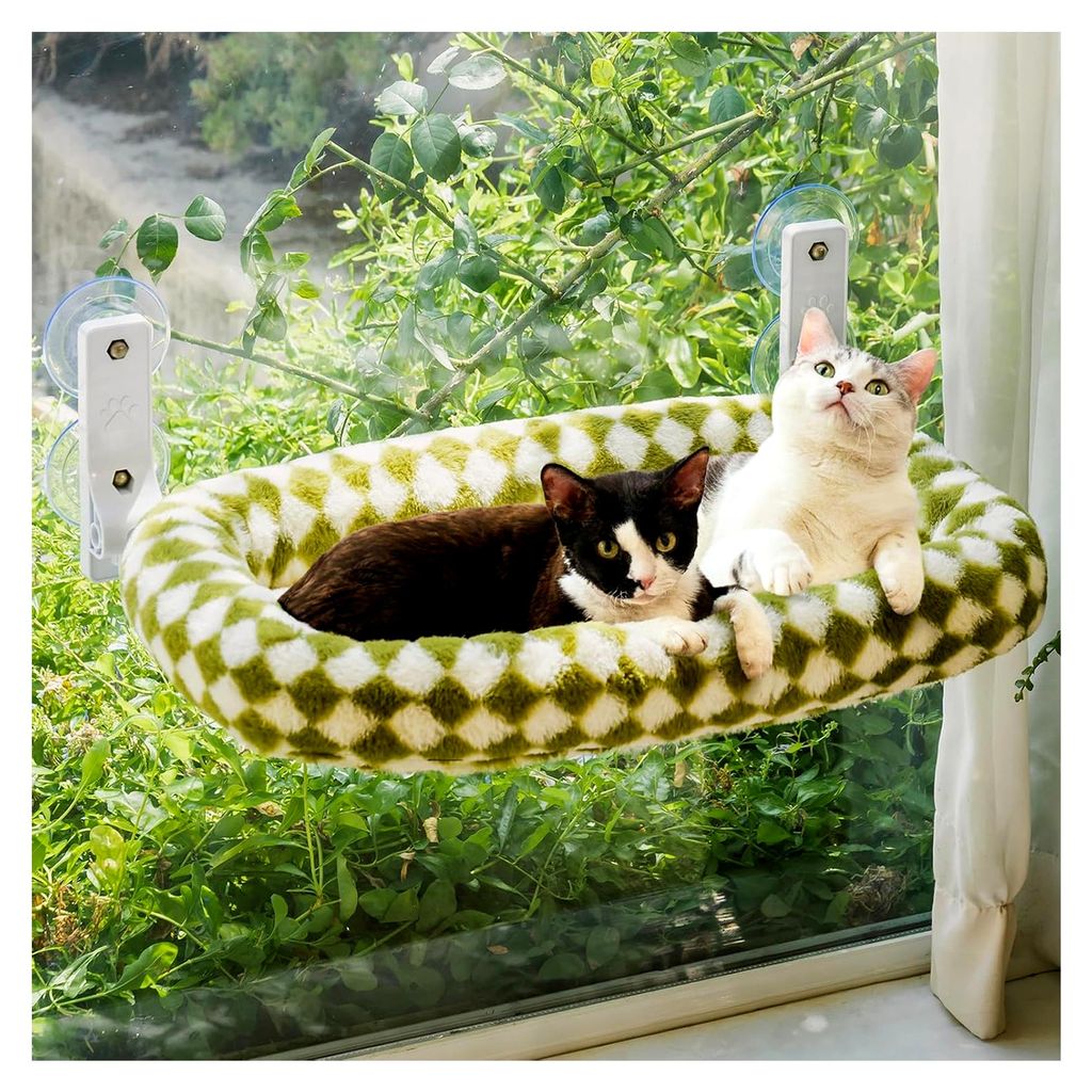 Katzenhängematte für Fenster mit waschbarem, dickem Bezug - Faltbare Hängematte für Katzen, stabil und robust, hält bis zu 18 kg (Grün, L)