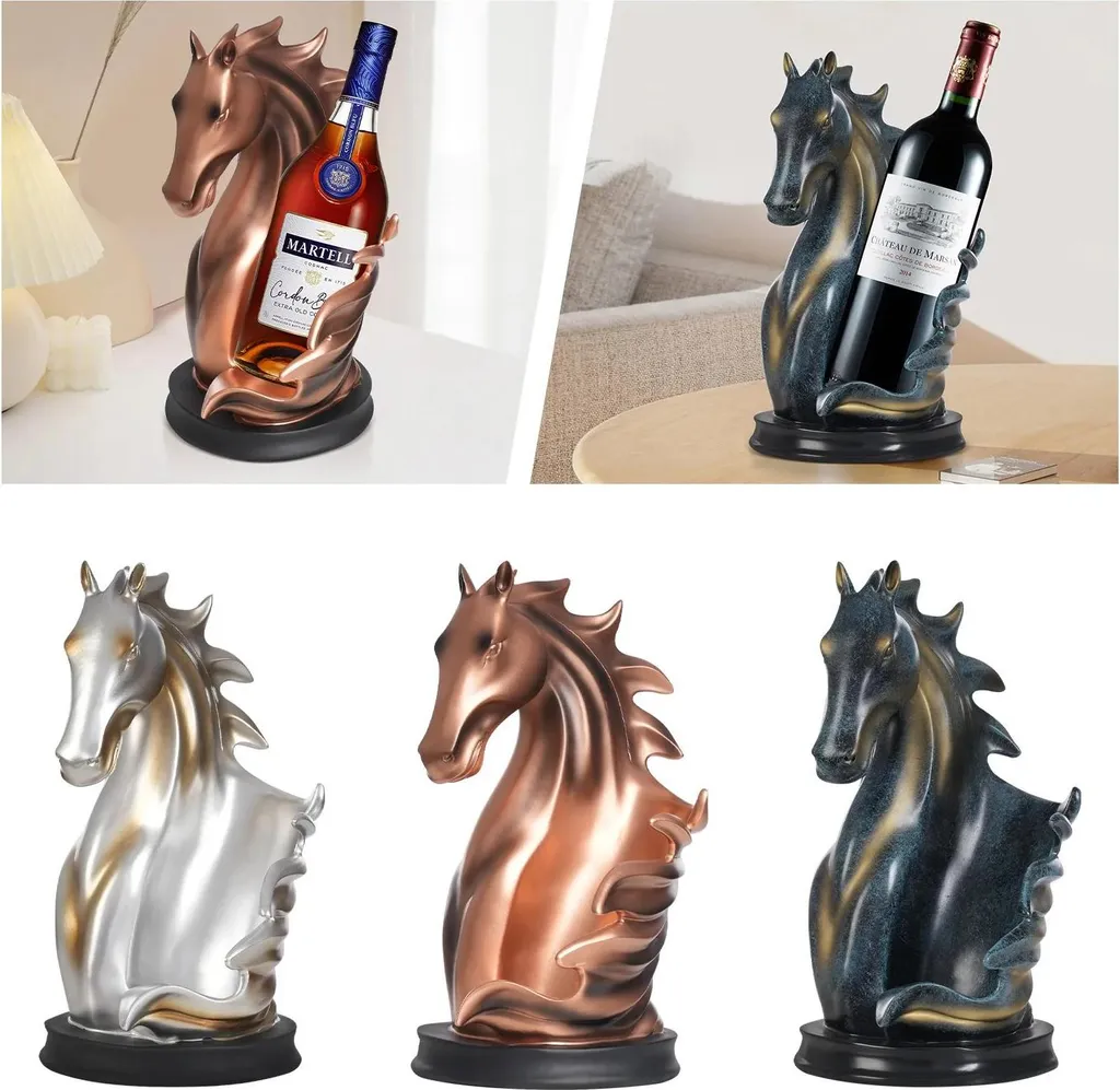 Casier à Vin Cheval Décoratif Argenté - Support Bouteille de Table - 2